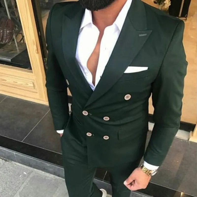 Voguable Slim Fit Double Breasted Men Suits for Wedding Prom 2 Piece Custom Groom Tuxedos Male Fashion Costumes Set Jacket with Pants