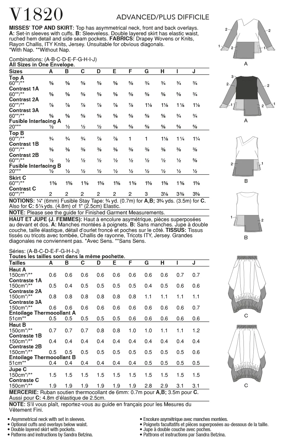 Vogue Sewing pattern 1820 Misses' Top and Skirt