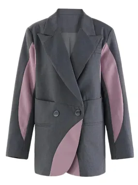 Wenkouban-Winter outfits Christmas Notched Double Breasted Patchwork Oversized Blazer Jacket