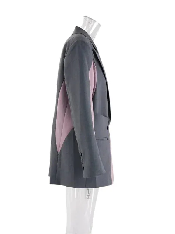 Wenkouban-Winter outfits Christmas Notched Double Breasted Patchwork Oversized Blazer Jacket