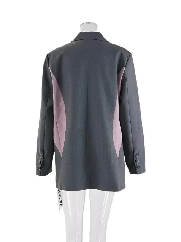 Wenkouban-Winter outfits Christmas Notched Double Breasted Patchwork Oversized Blazer Jacket