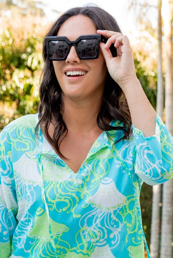 West Indies Wear Frilly Fish Tunic - Aqua / Lime