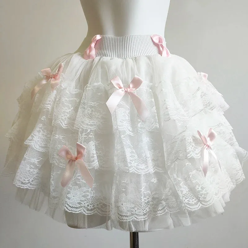 WinterLake Balletcore Princess Coquette Style Lace Skirt with Bows