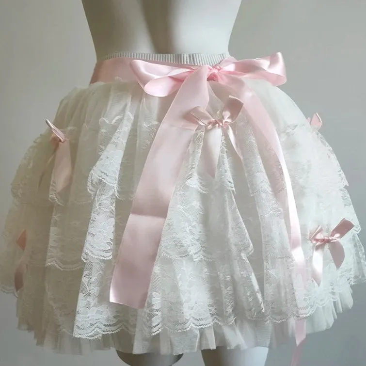 WinterLake Balletcore Princess Coquette Style Lace Skirt with Bows