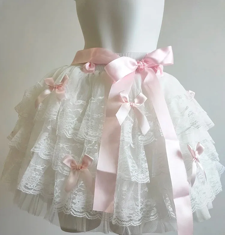 WinterLake Balletcore Princess Coquette Style Lace Skirt with Bows
