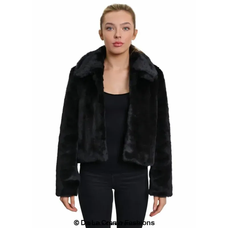 Womens Faux Fur Cropped Aviator Bomber