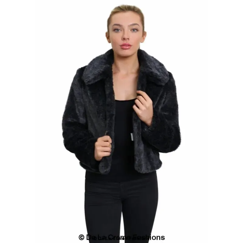 Womens Faux Fur Cropped Aviator Bomber