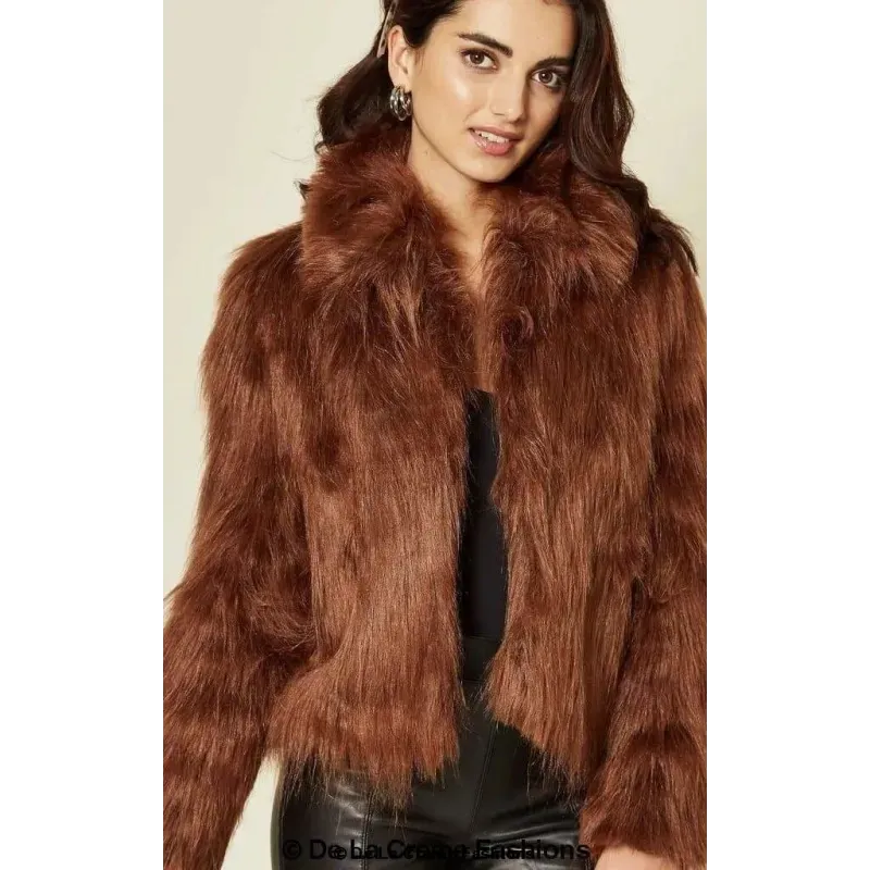Womens Faux Fur Cropped Aviator Bomber