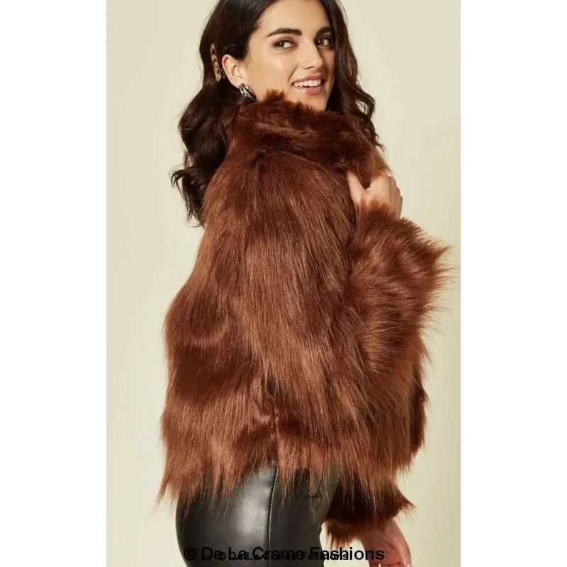 Womens Faux Fur Cropped Aviator Bomber