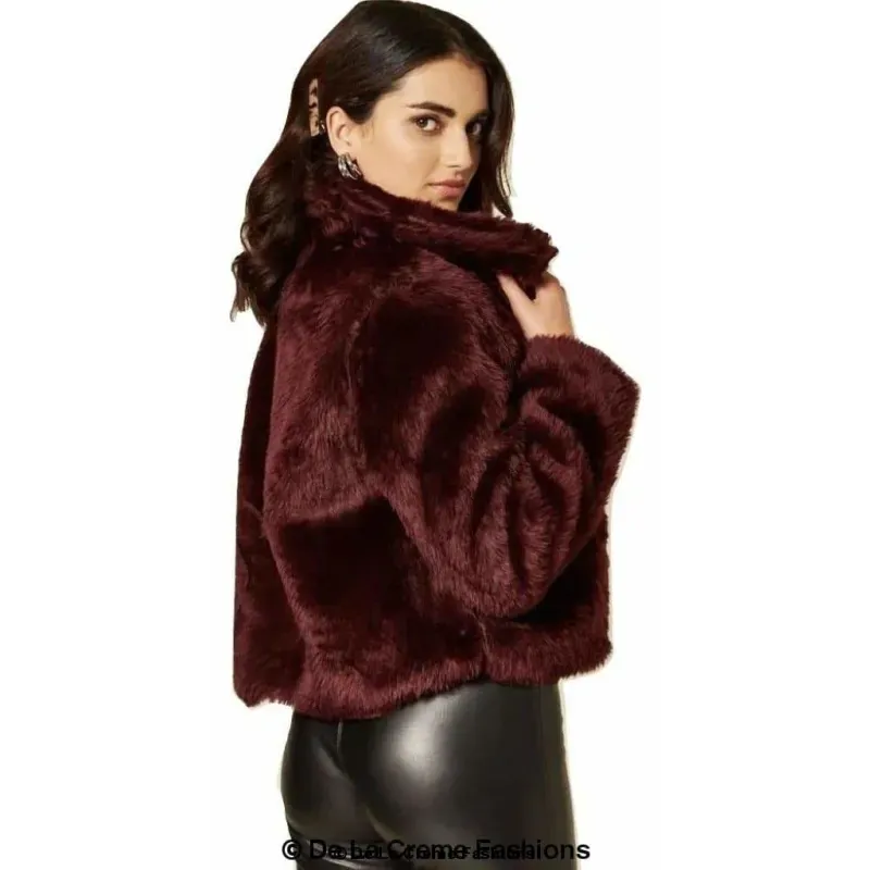 Womens Faux Fur Cropped Aviator Bomber