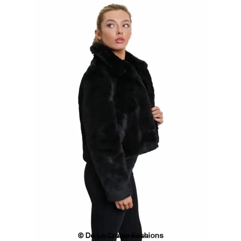 Womens Faux Fur Cropped Aviator Bomber