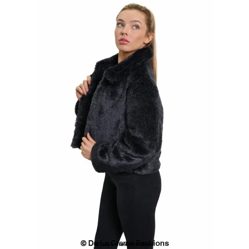 Womens Faux Fur Cropped Aviator Bomber