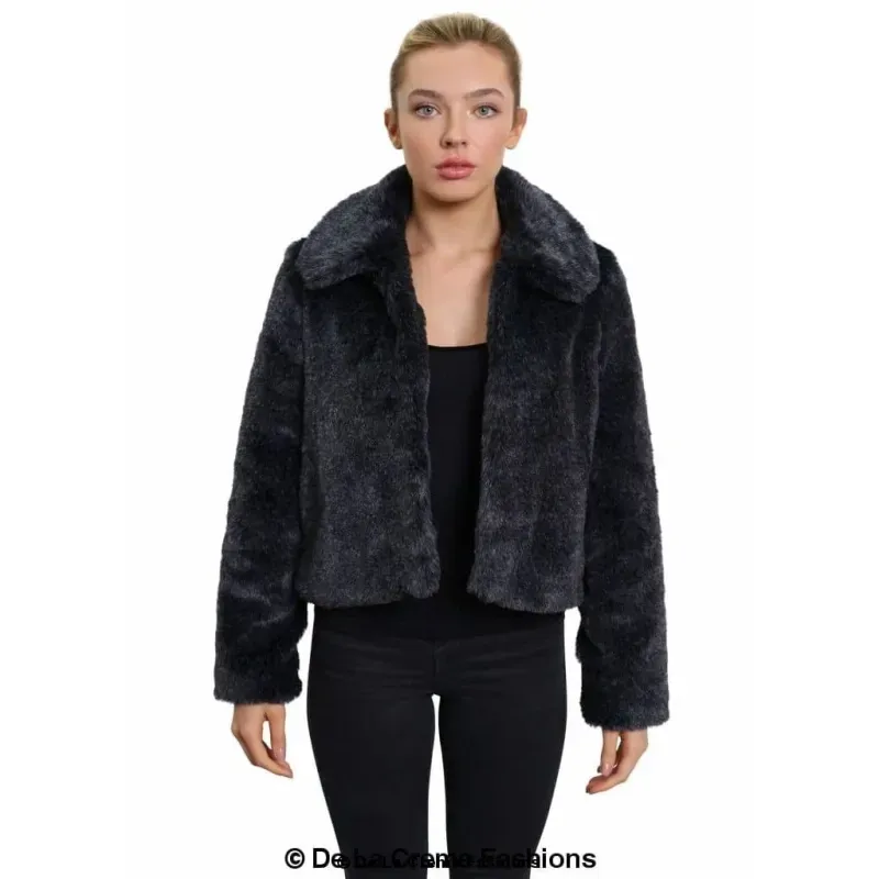 Womens Faux Fur Cropped Aviator Bomber