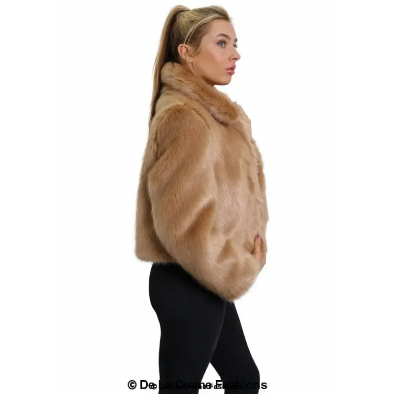 Womens Faux Fur Cropped Aviator Bomber
