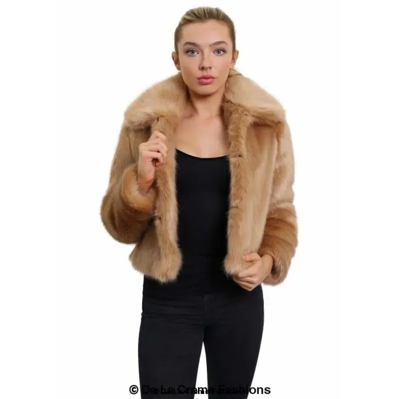 Womens Faux Fur Cropped Aviator Bomber