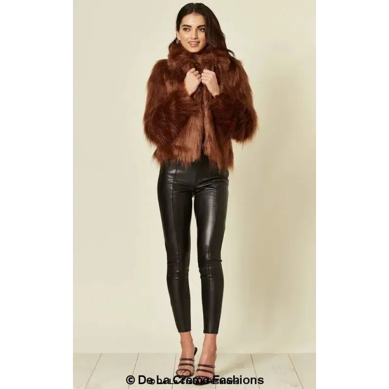 Womens Faux Fur Cropped Aviator Bomber