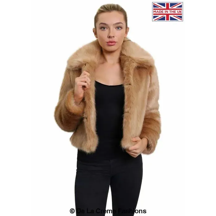 Womens Faux Fur Cropped Aviator Bomber
