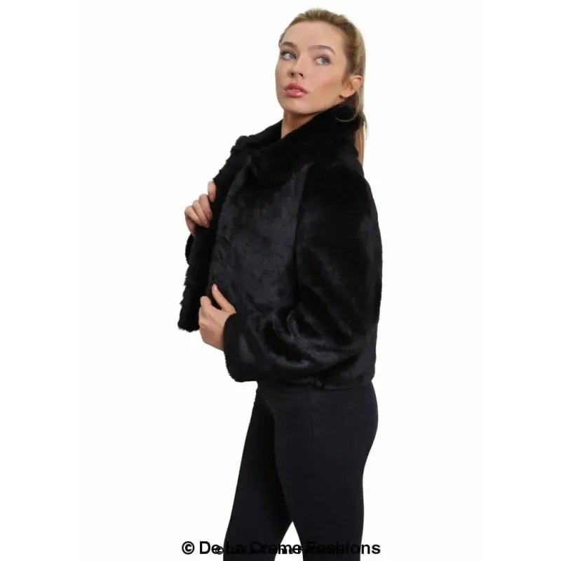 Womens Faux Fur Cropped Aviator Bomber
