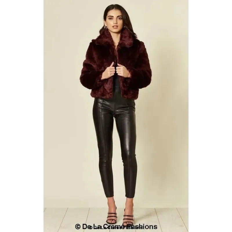 Womens Faux Fur Cropped Aviator Bomber
