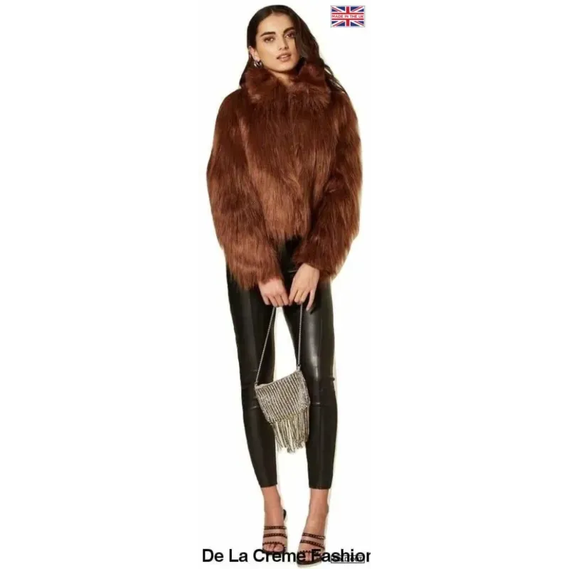 Womens Faux Fur Cropped Aviator Bomber