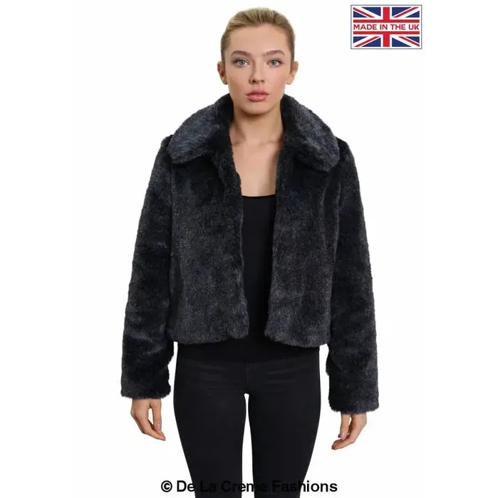 Womens Faux Fur Cropped Aviator Bomber