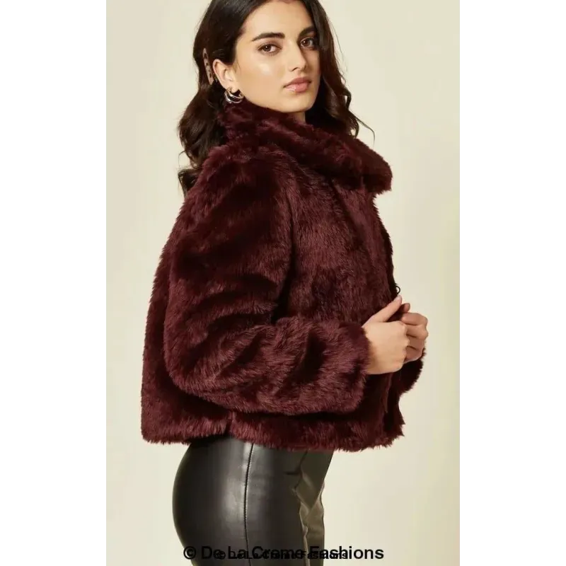 Womens Faux Fur Cropped Aviator Bomber
