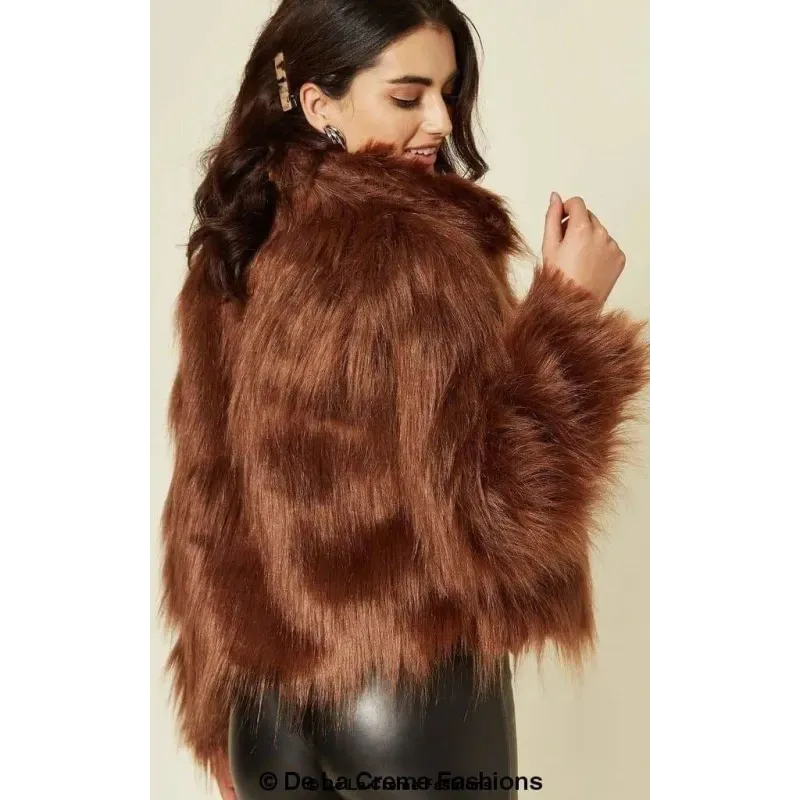 Womens Faux Fur Cropped Aviator Bomber