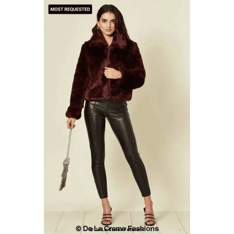 Womens Faux Fur Cropped Aviator Bomber