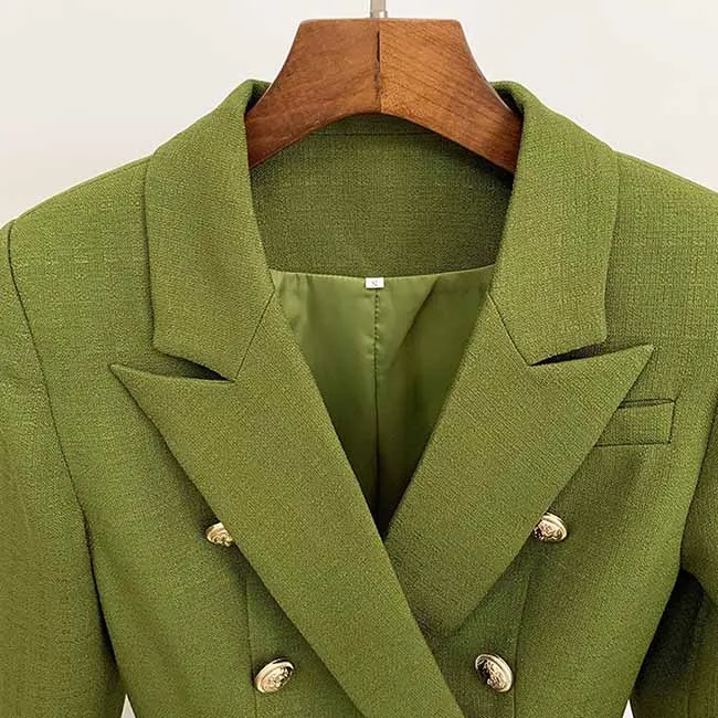 Women's Fitted Gold Lion Buttons Fitted Jacket Fluorescent Green Blazer