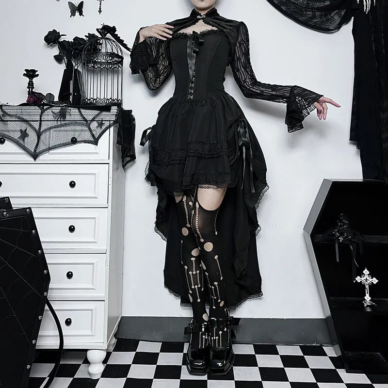 Women's Gothic Sexy Slim Corset Strapless Lace Dress - Waist-Tie High-Waisted Gown