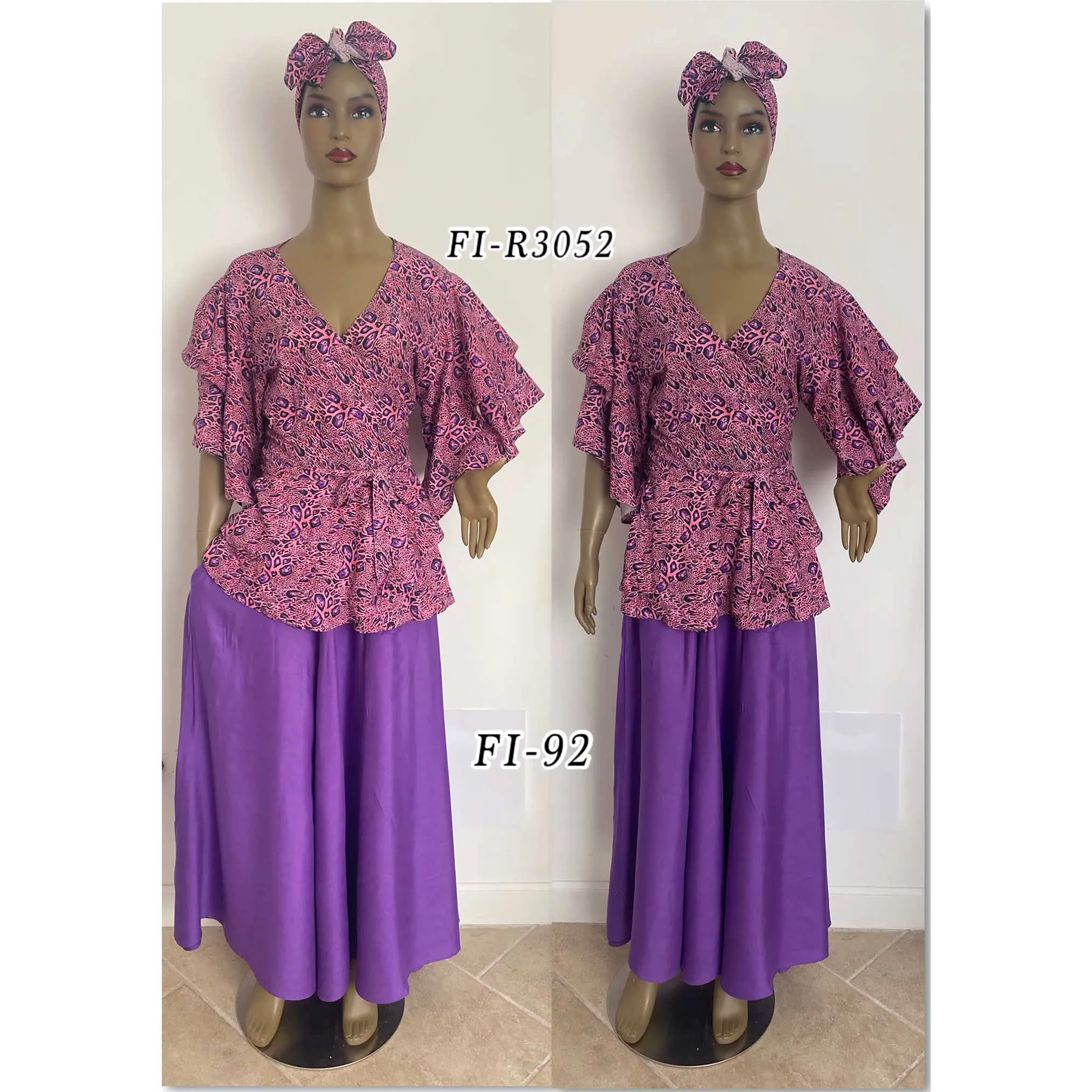Women's Short Sleeve Wrap Blouse and LONG Skirt Set -- FI-92/R3052