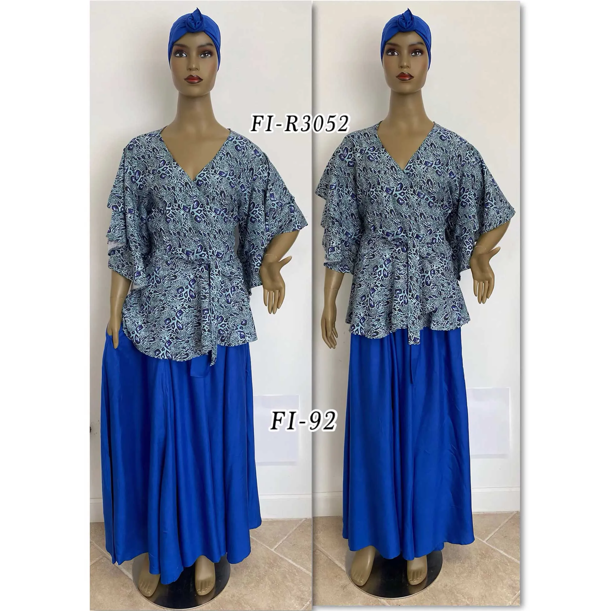 Women's Short Sleeve Wrap Blouse and LONG Skirt Set -- FI-92/R3052