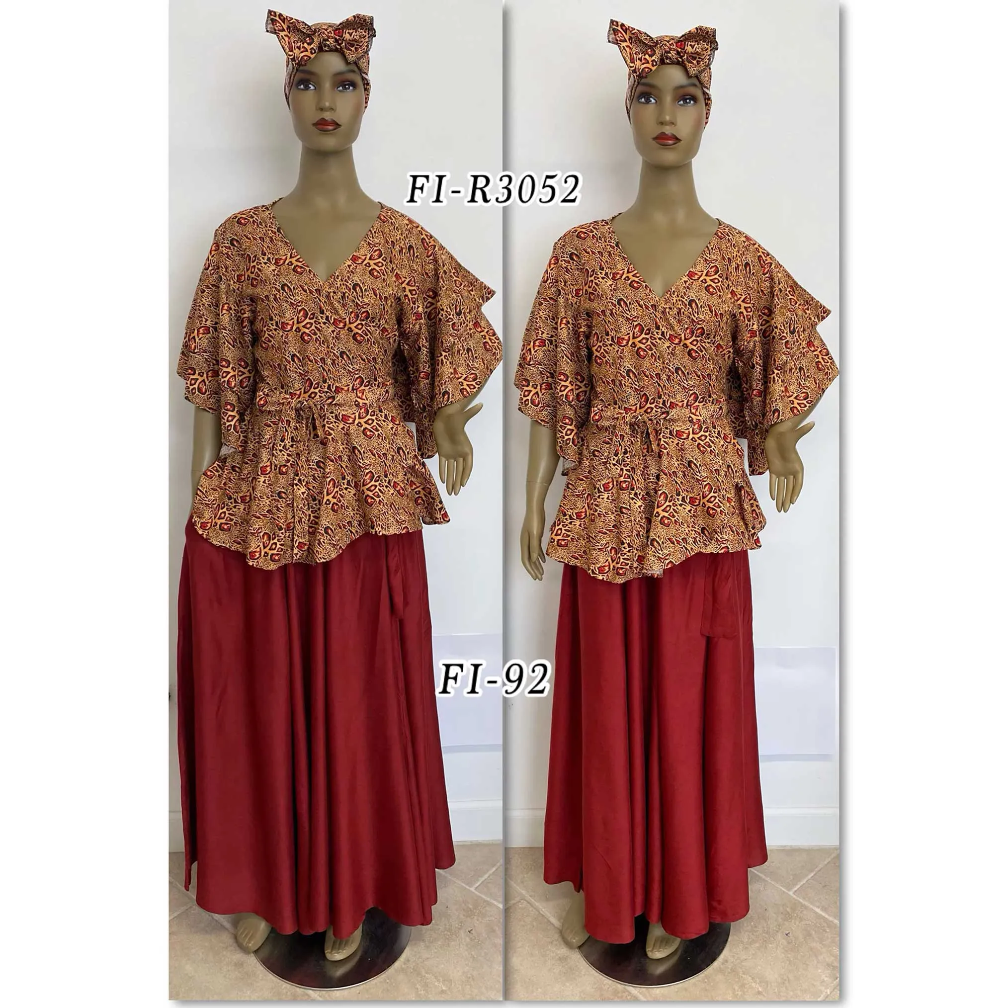 Women's Short Sleeve Wrap Blouse and LONG Skirt Set -- FI-92/R3052