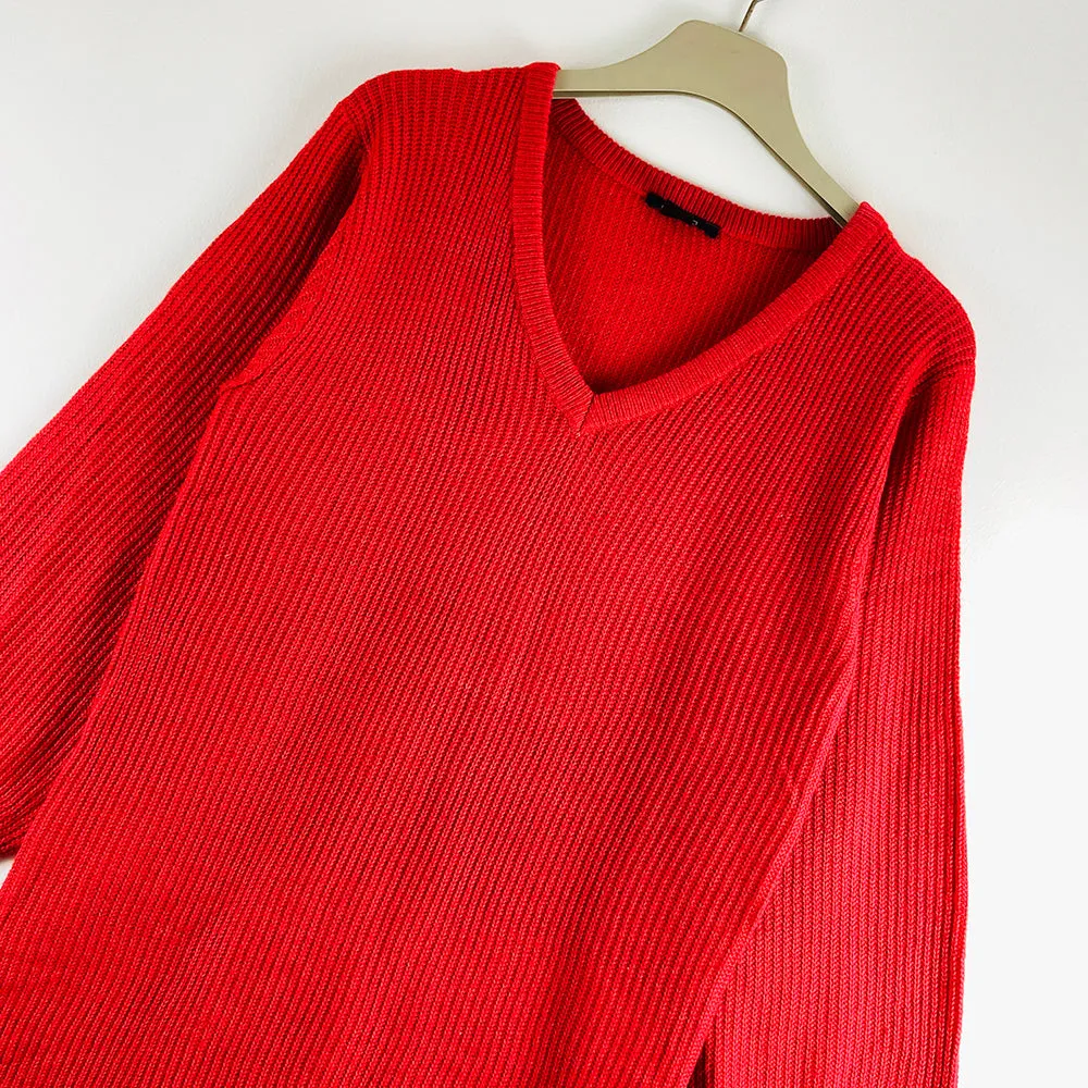 Womens Textured V-Neck Semi Long Sweater