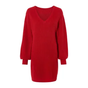 Womens Textured V-Neck Semi Long Sweater