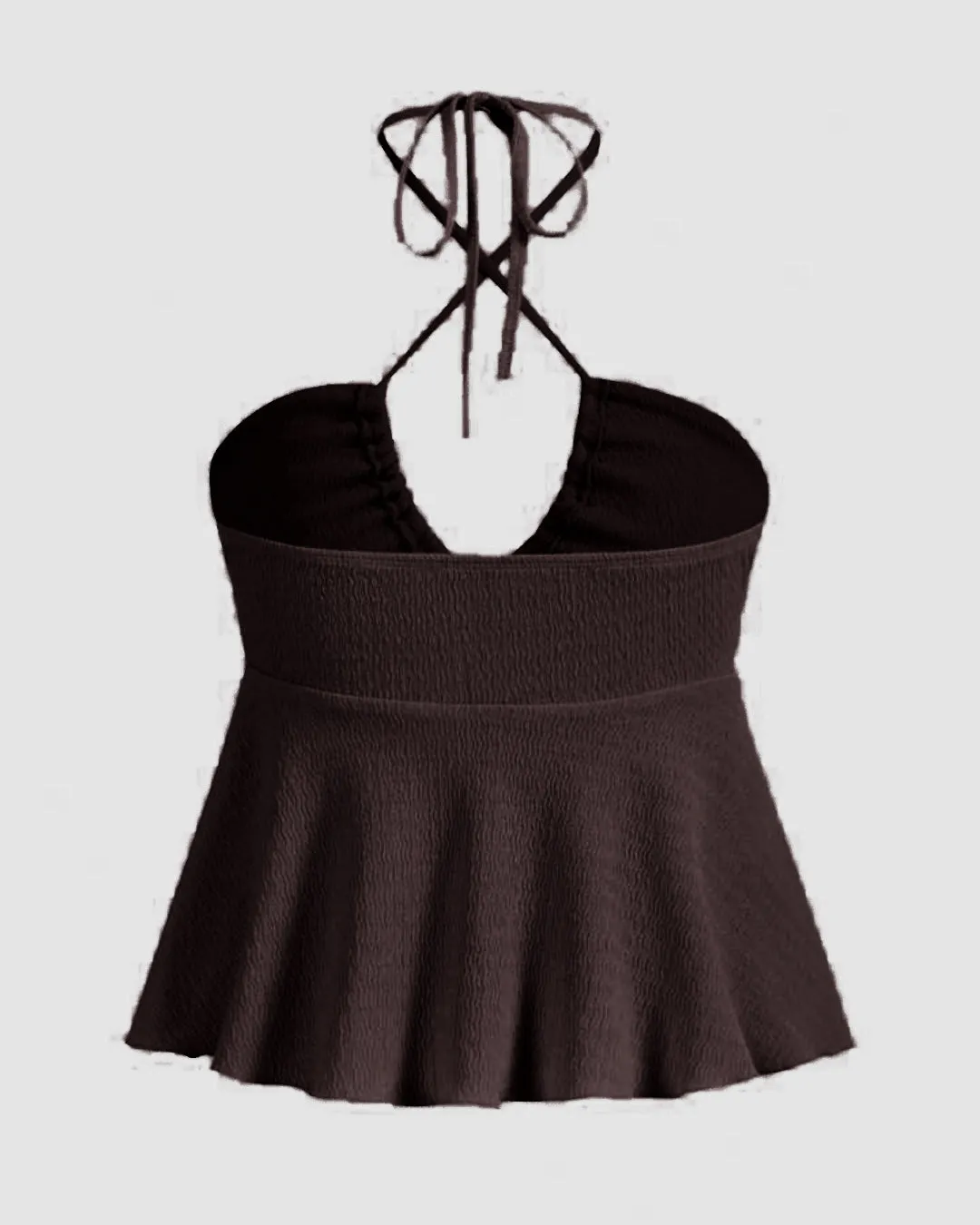 Y2K Halter Neck Tie Backless Top In Chocolate Brown