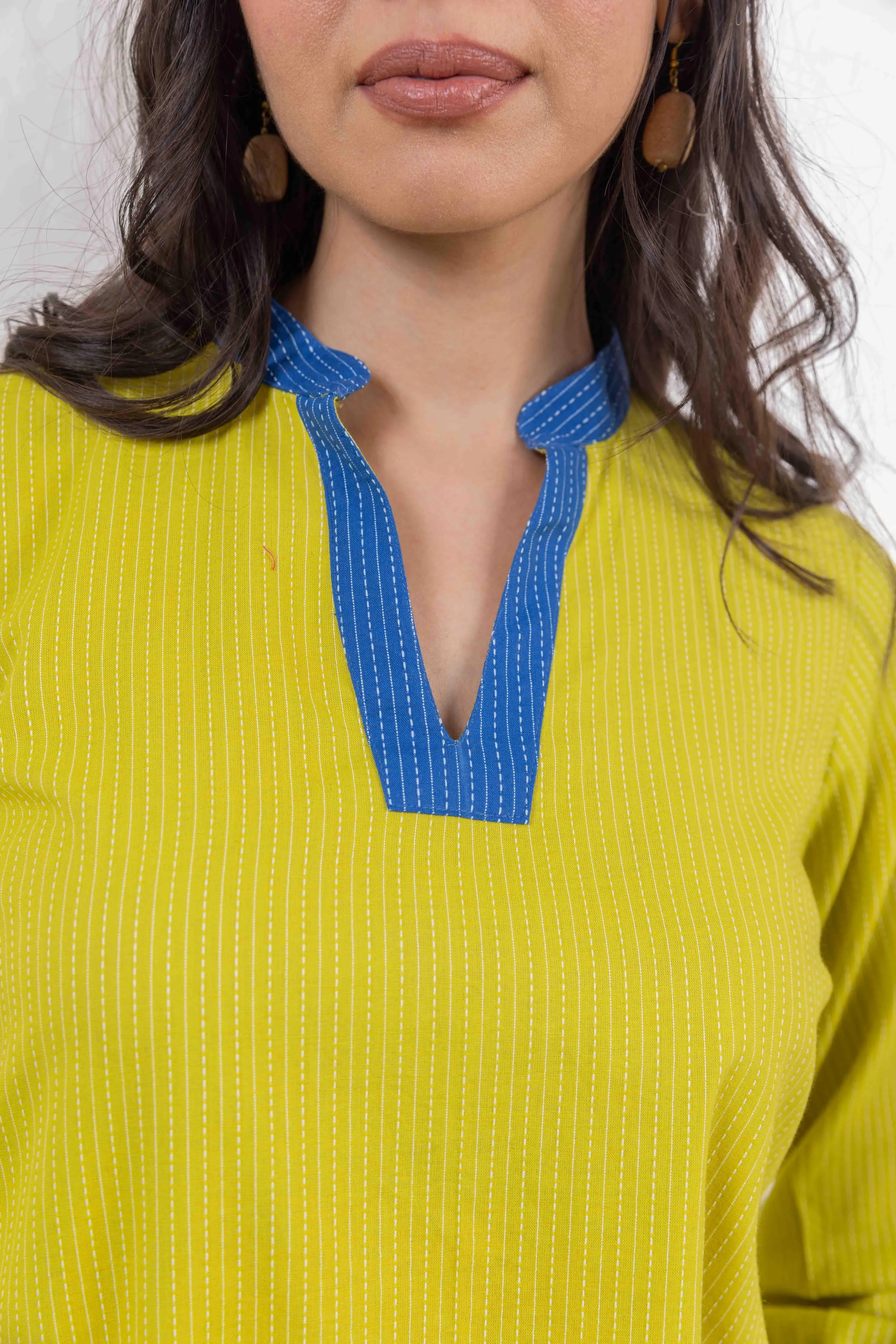 Yellow Cotton Kantha Combo Tunic