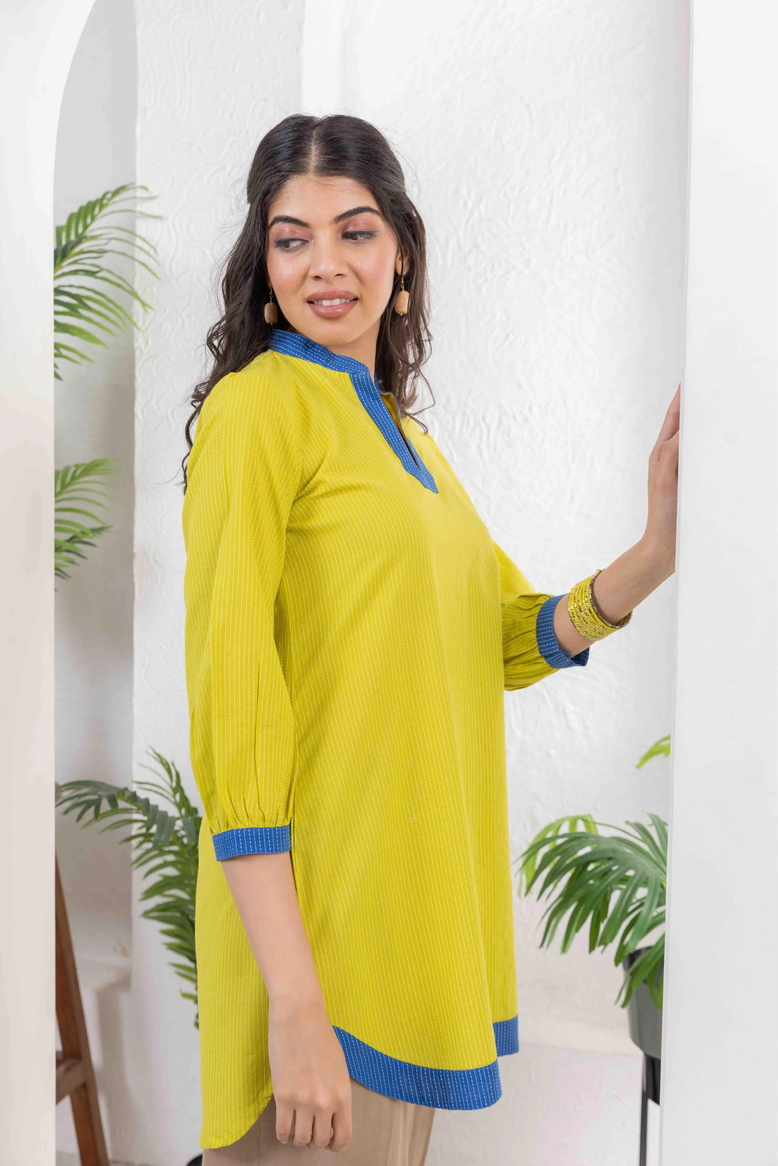 Yellow Cotton Kantha Combo Tunic