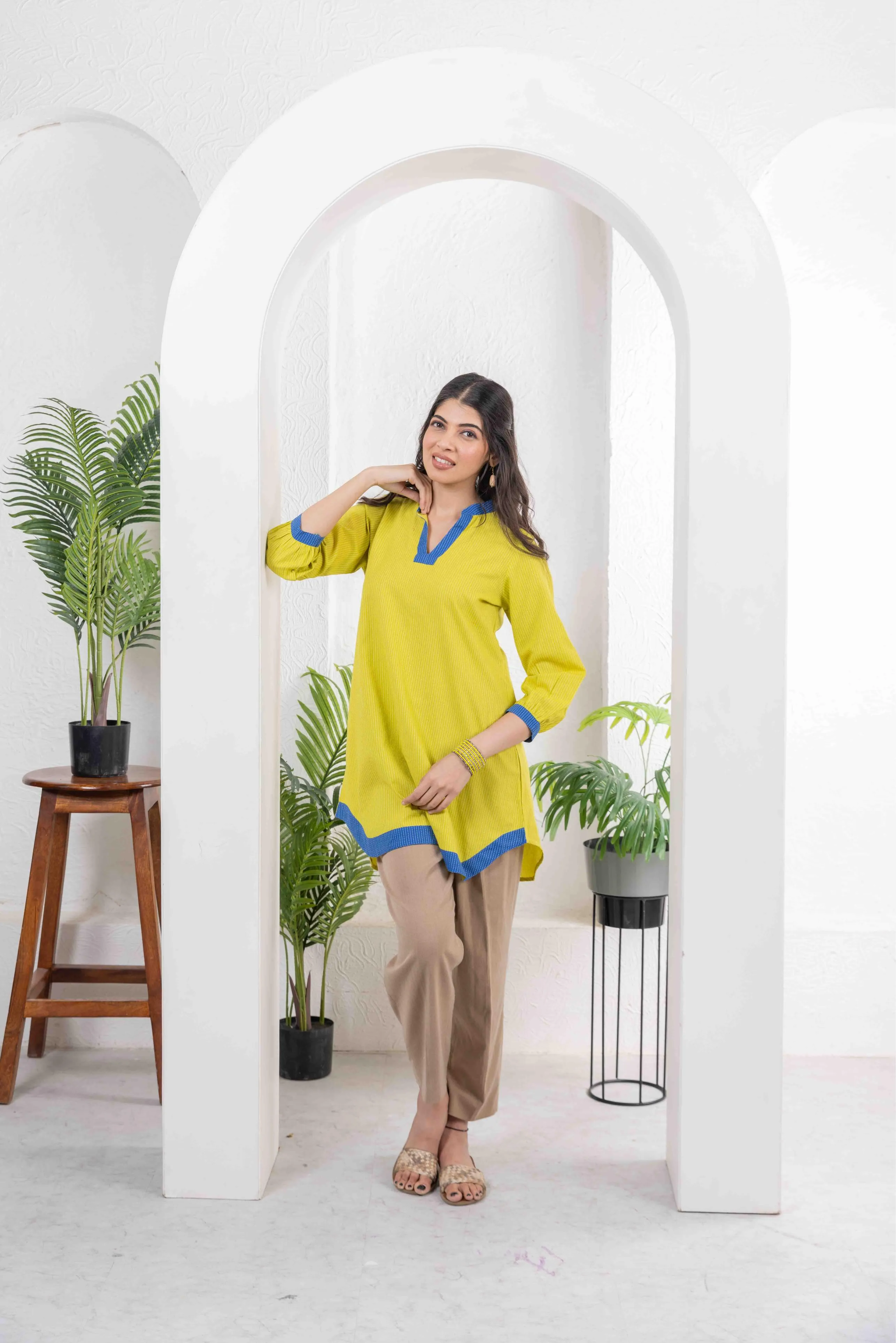 Yellow Cotton Kantha Combo Tunic