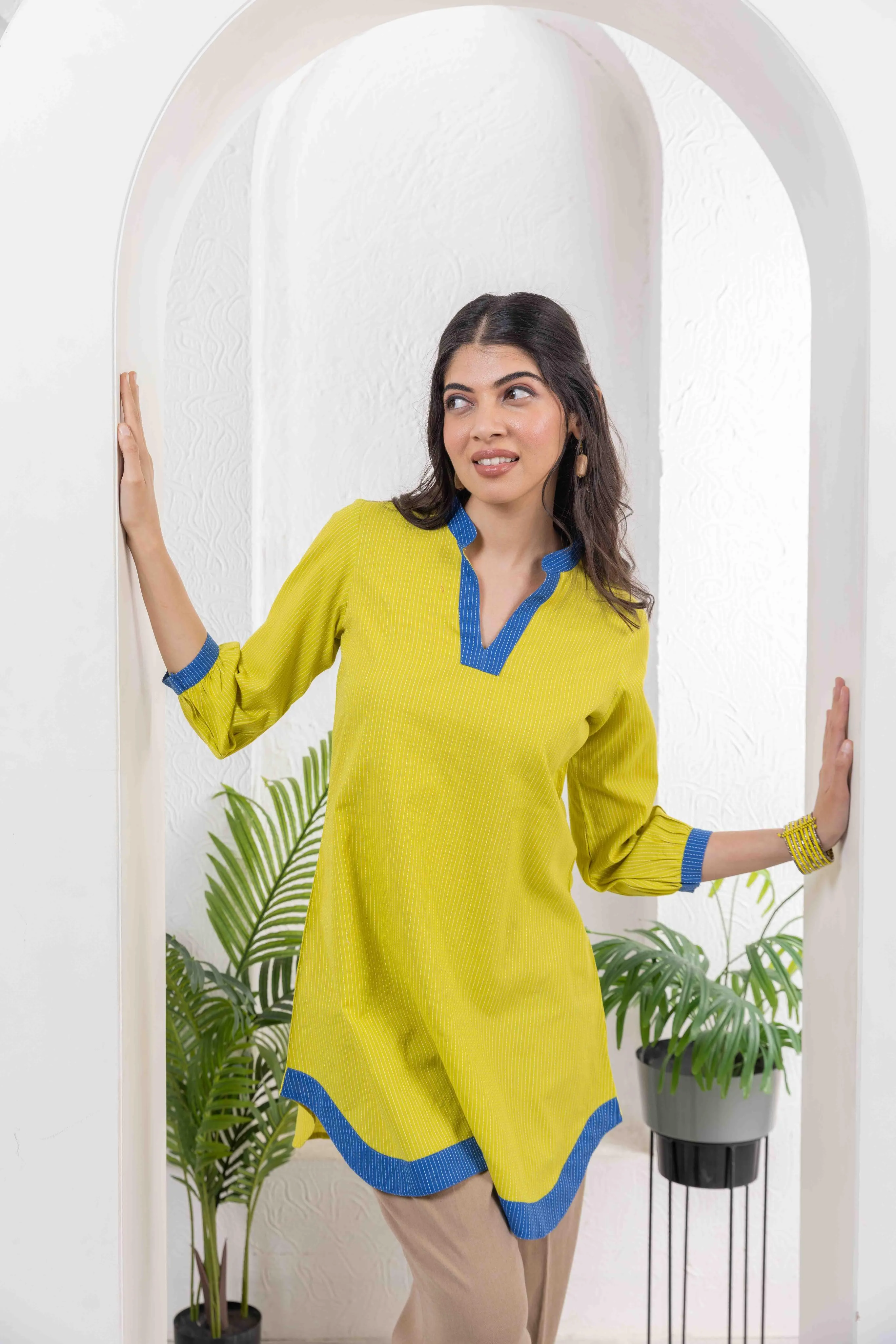 Yellow Cotton Kantha Combo Tunic