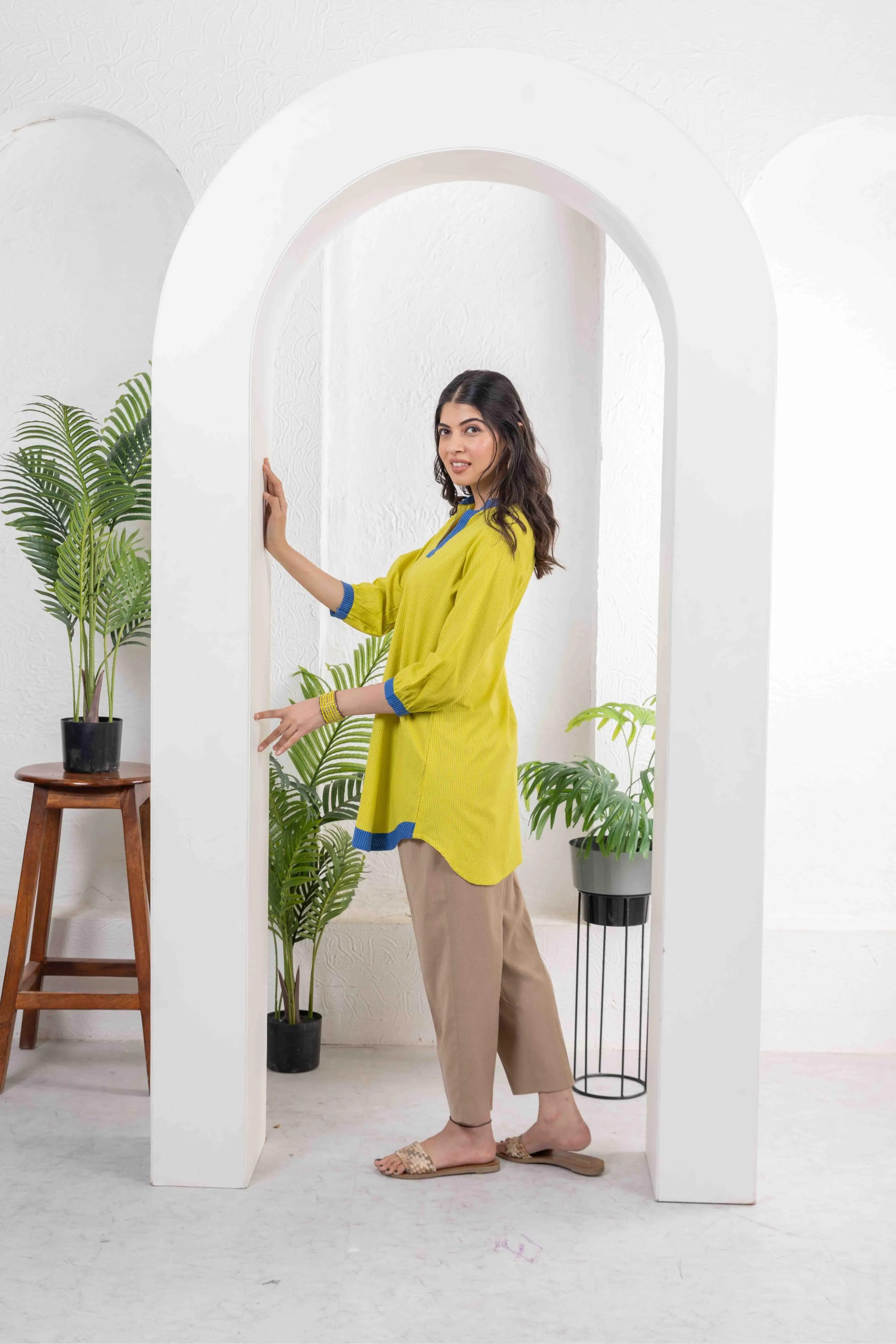 Yellow Cotton Kantha Combo Tunic