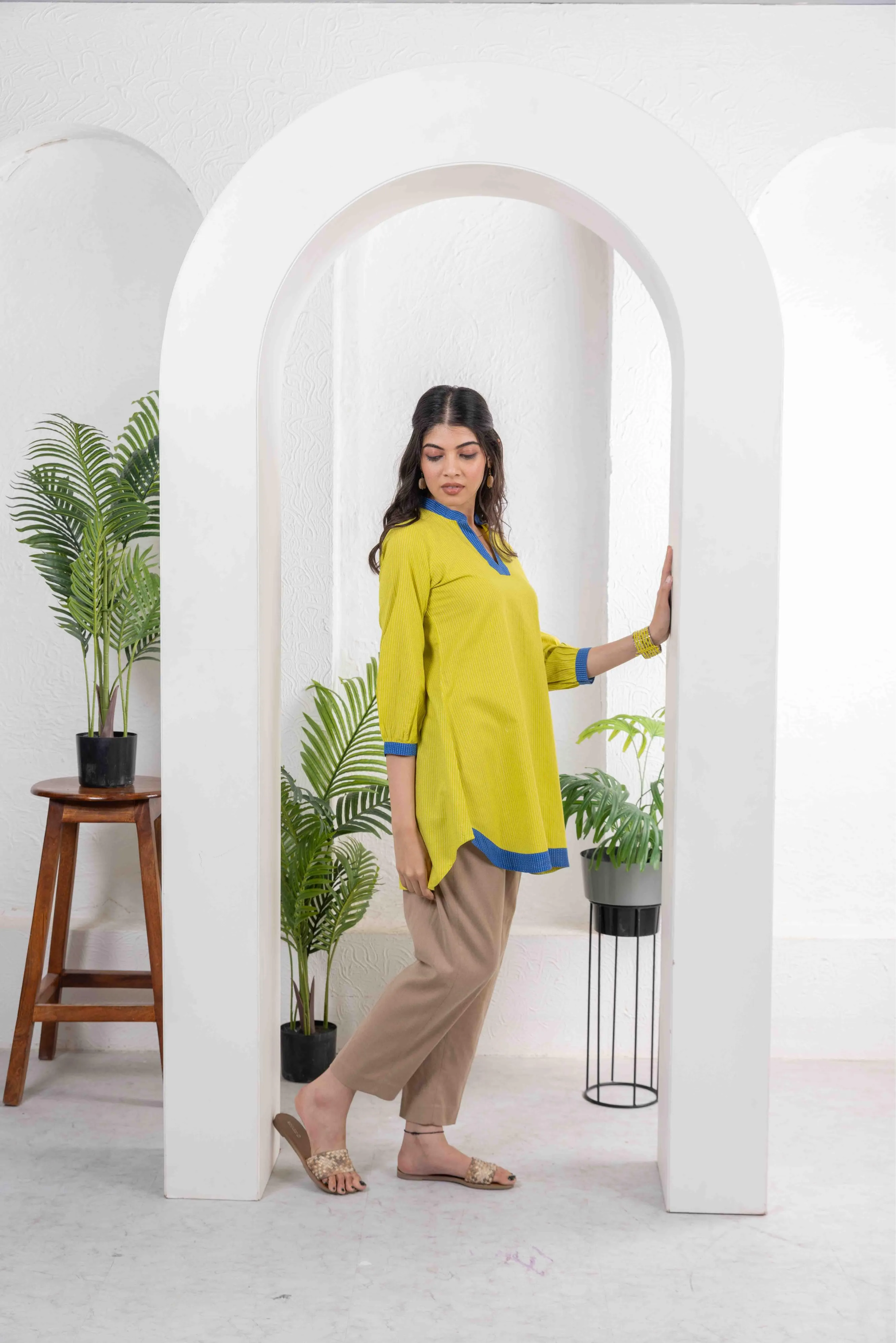Yellow Cotton Kantha Combo Tunic