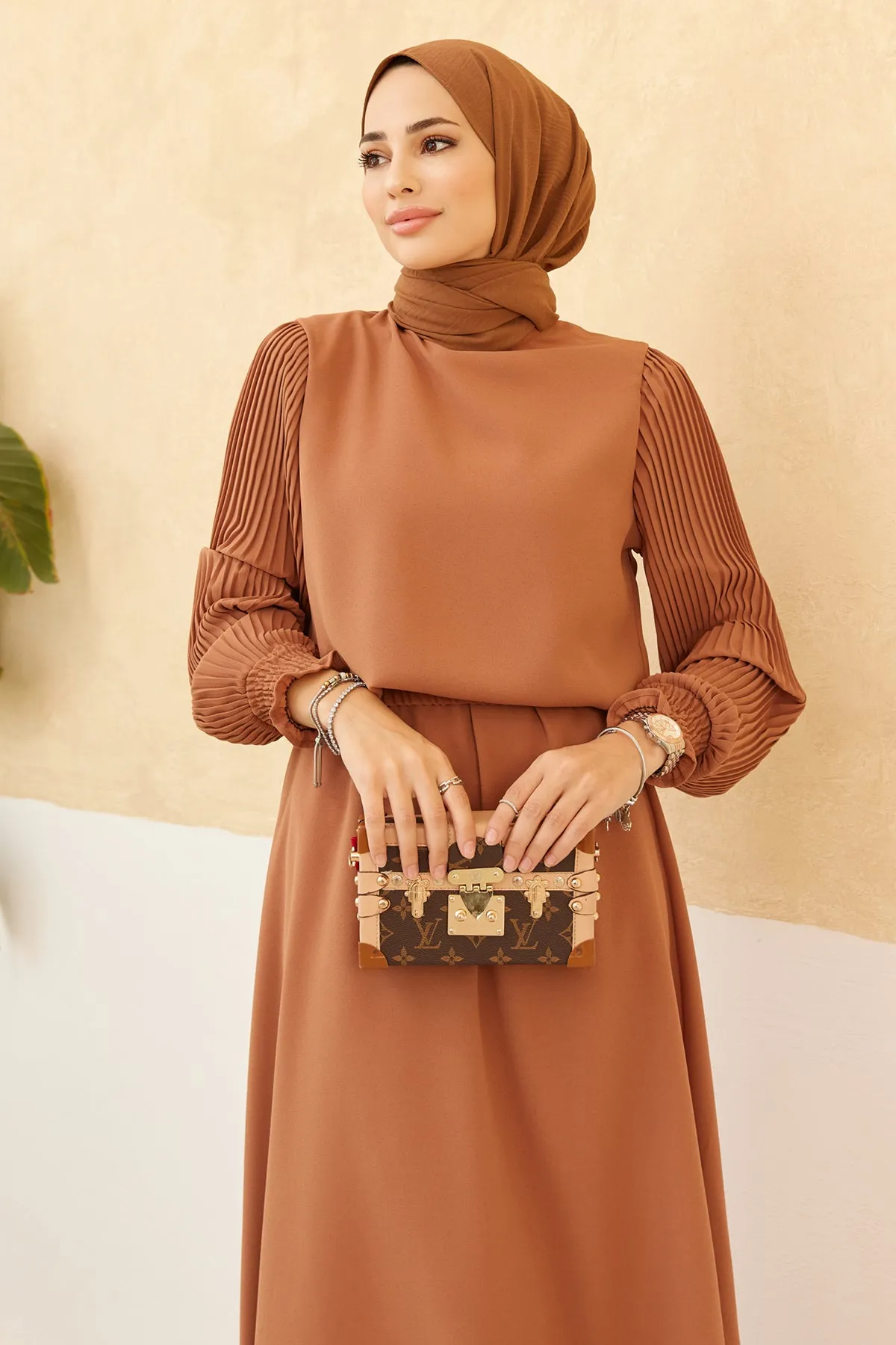 ZRF Women Sleeveless Skirt Tunic Set with Frilled Sleeves - Camel - Fontana
