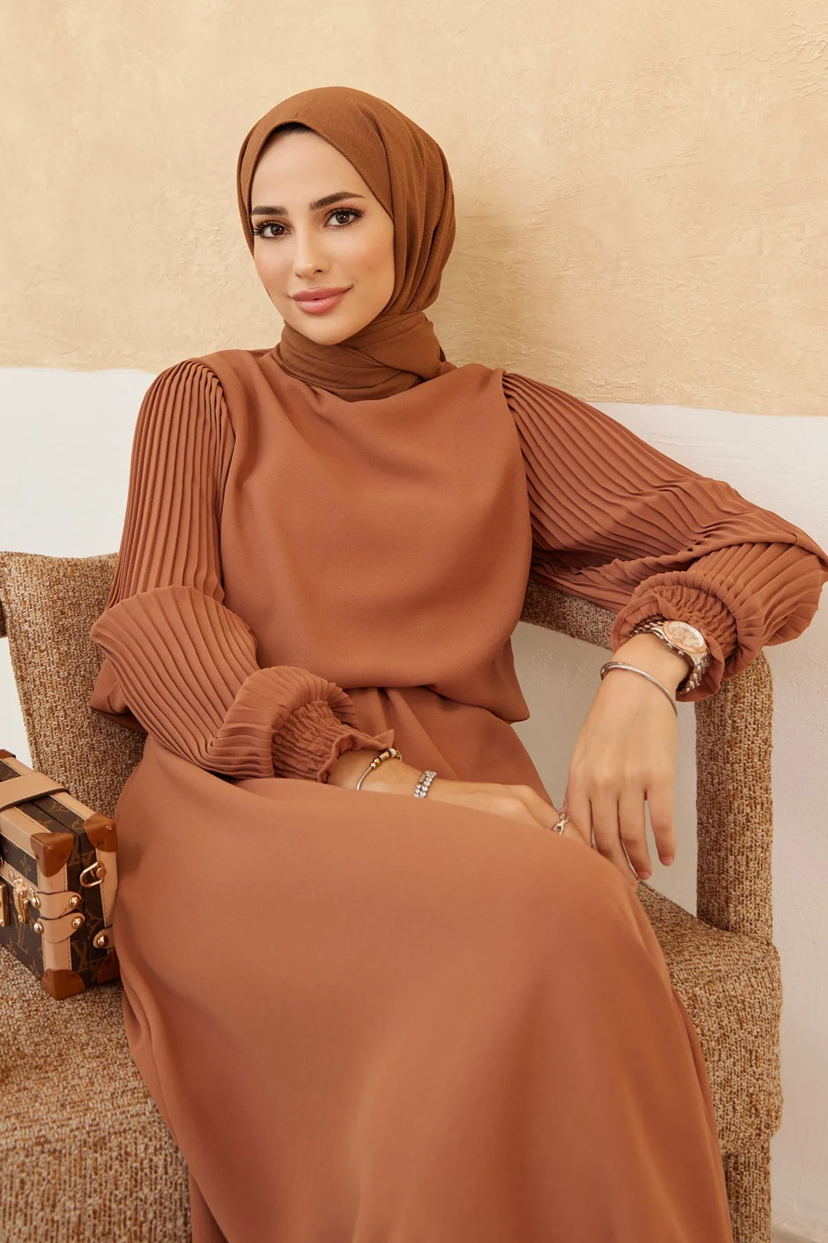 ZRF Women Sleeveless Skirt Tunic Set with Frilled Sleeves - Camel - Fontana